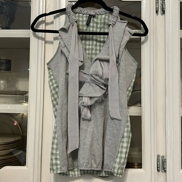 one.september Tops - Anthropology One September WomenSleeveless Top Heather grey gingham Knit Ruffles